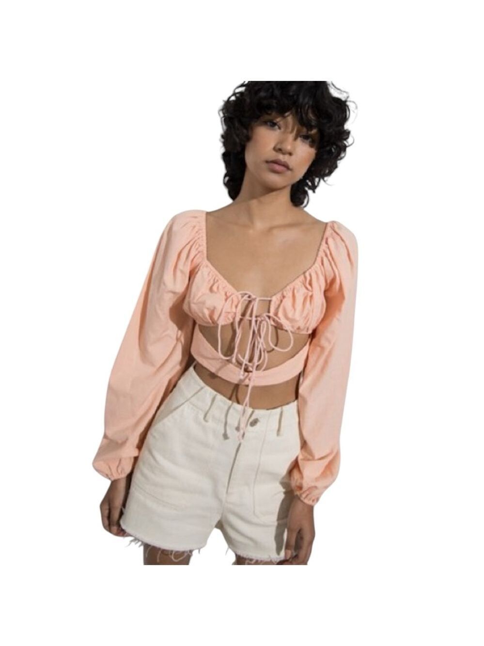 Papermoon cropped long sleeve smock back tie front peach women M Medium NEW NWT